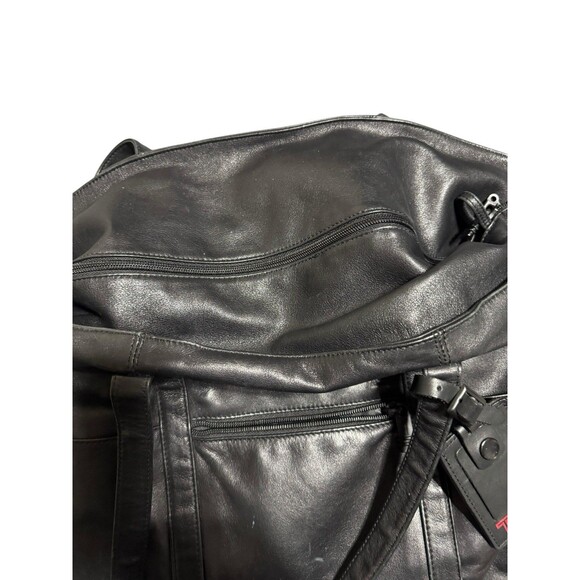 Tumi Weekender Bag Black Leather Tote Travel 18x17x8 - Picture 10 of 16